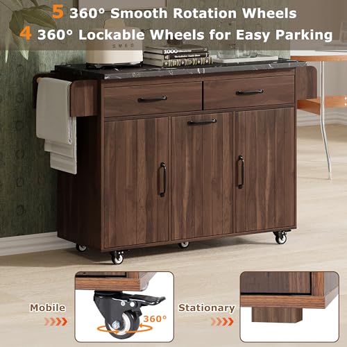 Farmhouse Kitchen Island with Drop Leaf, Barn Door and Power Outlet C3058
