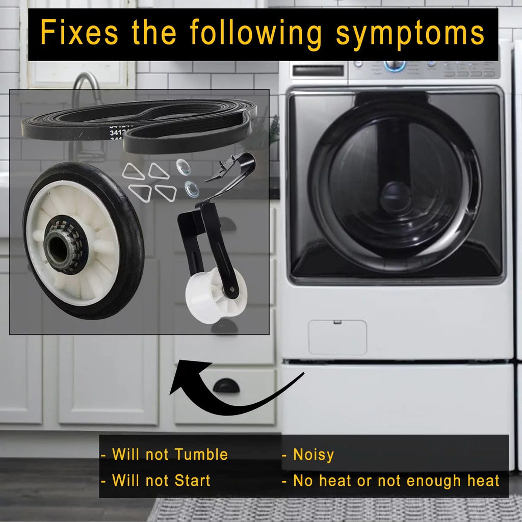 Dryer Repair Kit with Drum Roller, Idler Pulley and Belt I42149