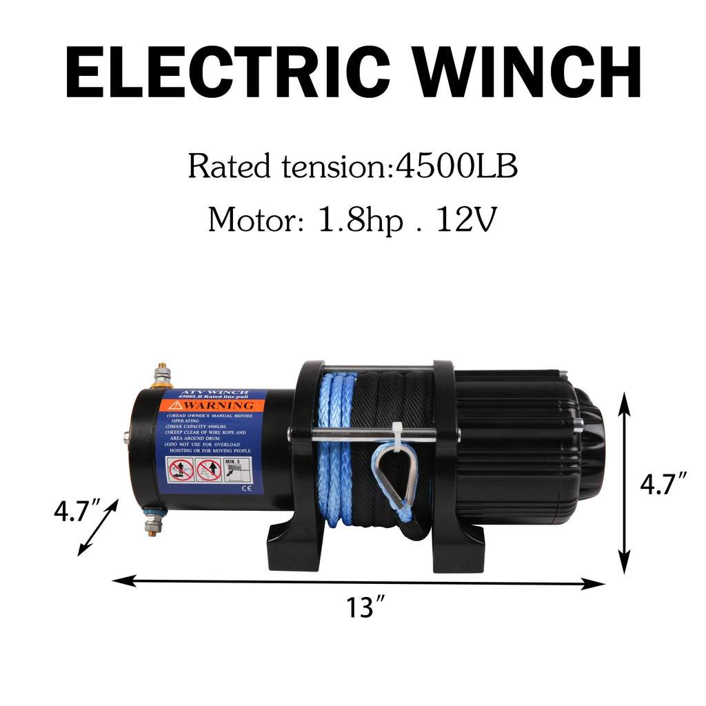 Electric Winch 4500 LBS with 15m Synthetic Rope, 12V DC for Truck ATV SUV Towing M48610