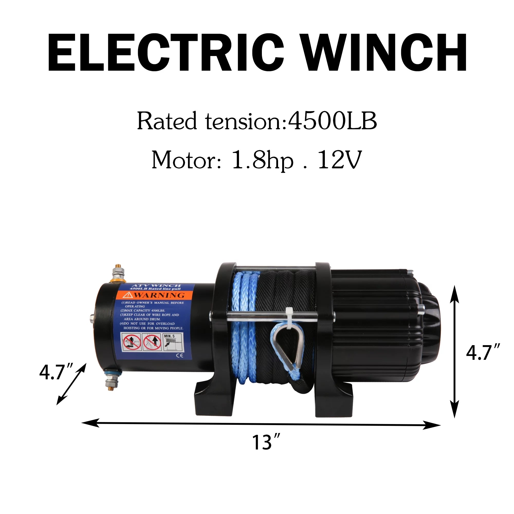 Electric Winch 4500 LBS with 15m Synthetic Rope, 12V DC for Truck ATV SUV Towing M48610