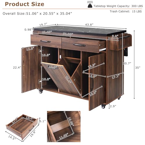 Farmhouse Kitchen Island with Drop Leaf, Barn Door and Power Outlet C3058
