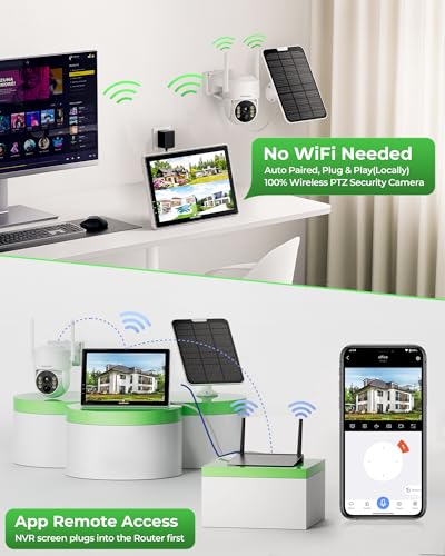 Solar Security Cameras Wireless Outdoor with 10" Monitor, 2K Color Night Vision, 2-Way Audio R5350