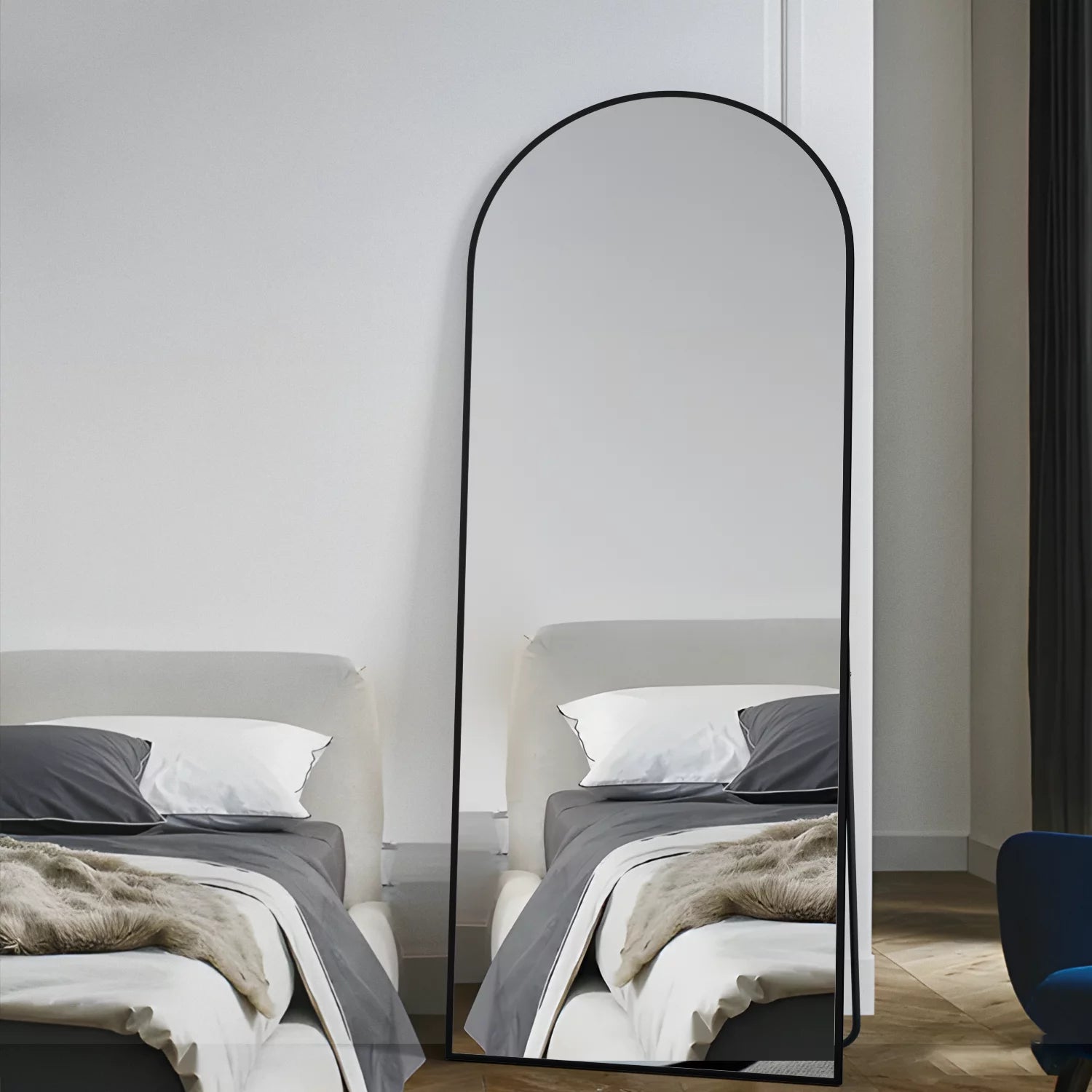 Arched Full Length Floor Mirror with Stand, 64" x 21", Black F95771