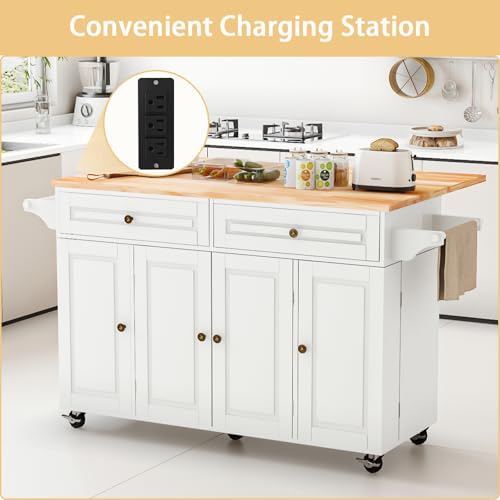 Movable Kitchen Island with Drop Leaf and Power Outlet Y932