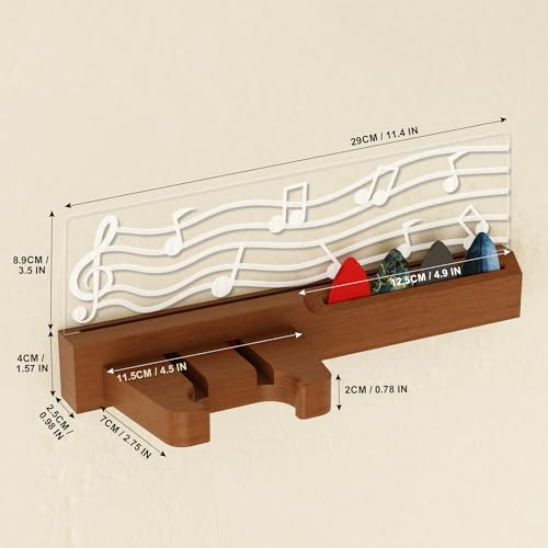 Guitar Wall Mount Stand with LED Lights, Solid Wood & Acrylic, USB-Powered F283