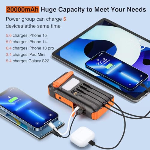 Solar Power Bank 20000mAh with Hand Crank, 4 Cables, and LED Flashlight S6880