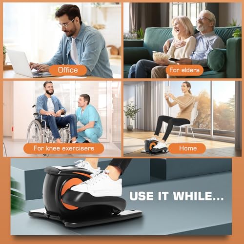 Under Desk Elliptical, Electric Leg Exerciser for Seniors, Portable Seated Foot Pedal with Remote X102