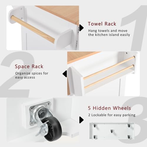 Foldable Kitchen Storage Island Cart with Drop Leaf Extensions and Wheels C5218