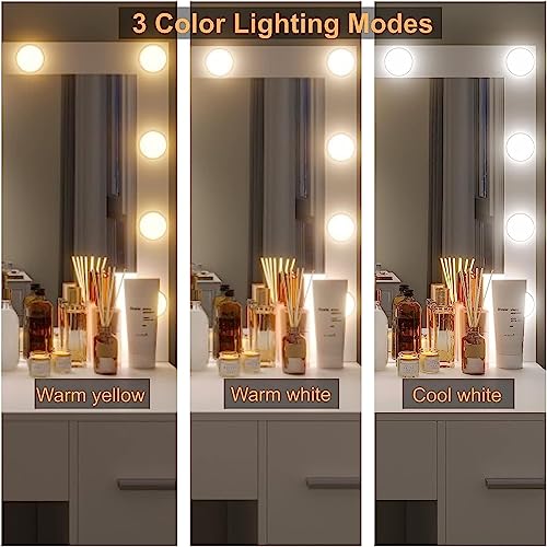 Vanity Desk with Stool, Lighted Mirror, 3 Color Lighting Modes, Dressing Table with Drawers U774924