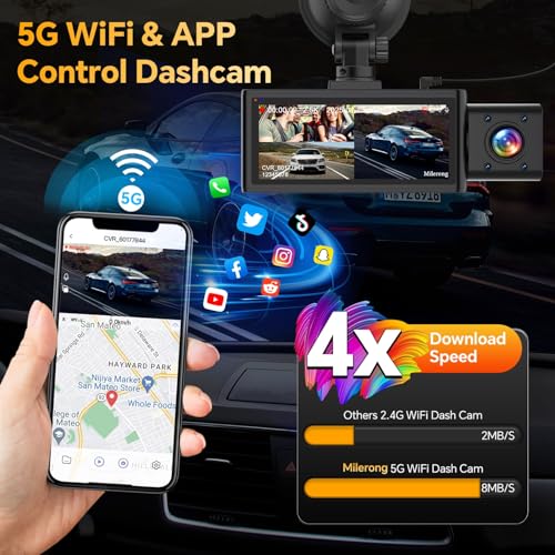 3 Channel Dash Cam Front Rear Inside, 2.5K WiFi, 1440P+1080P, 64GB Card, IR Night Vision P6249