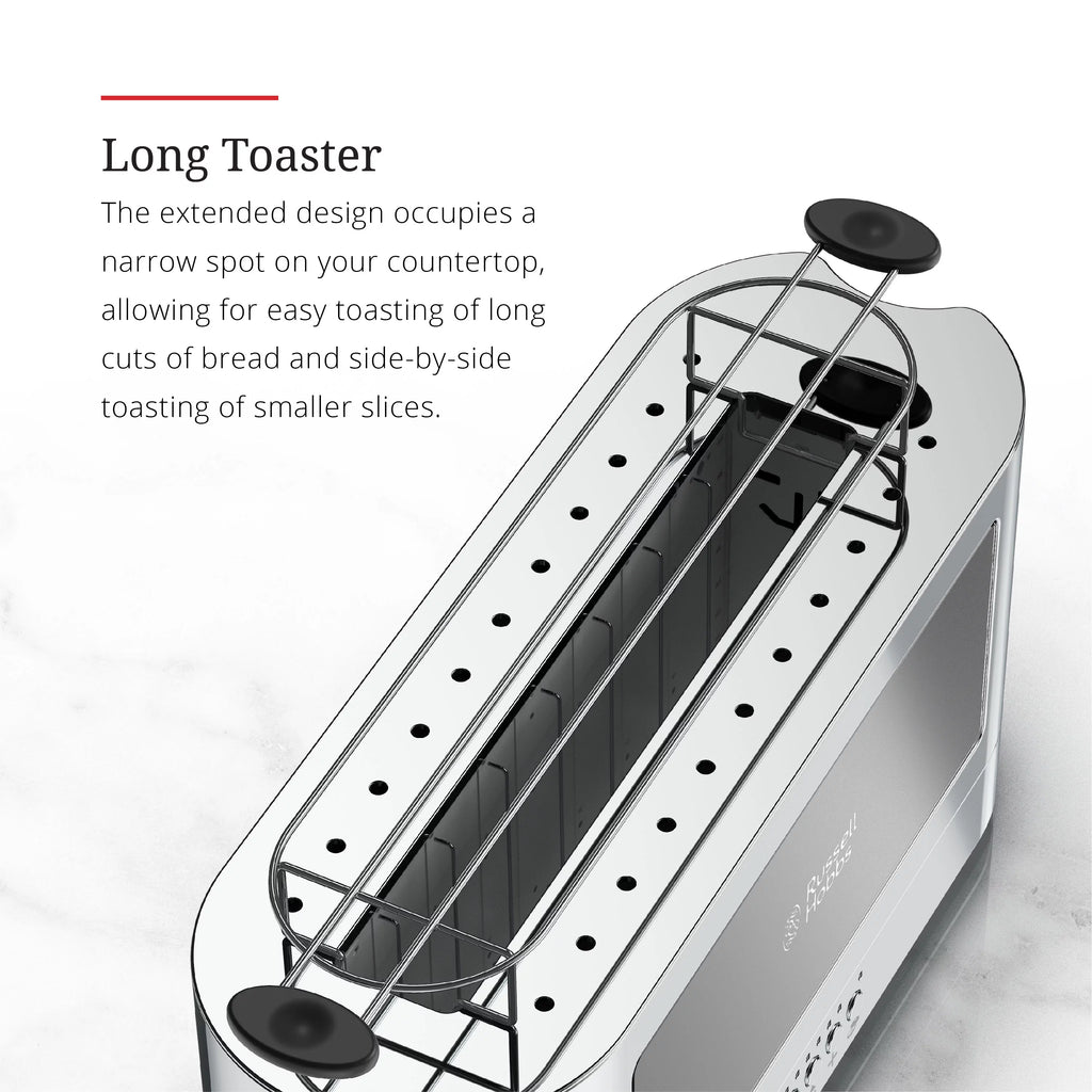 2-Slice Glass Accent Long Toaster, Black & Silver B6610