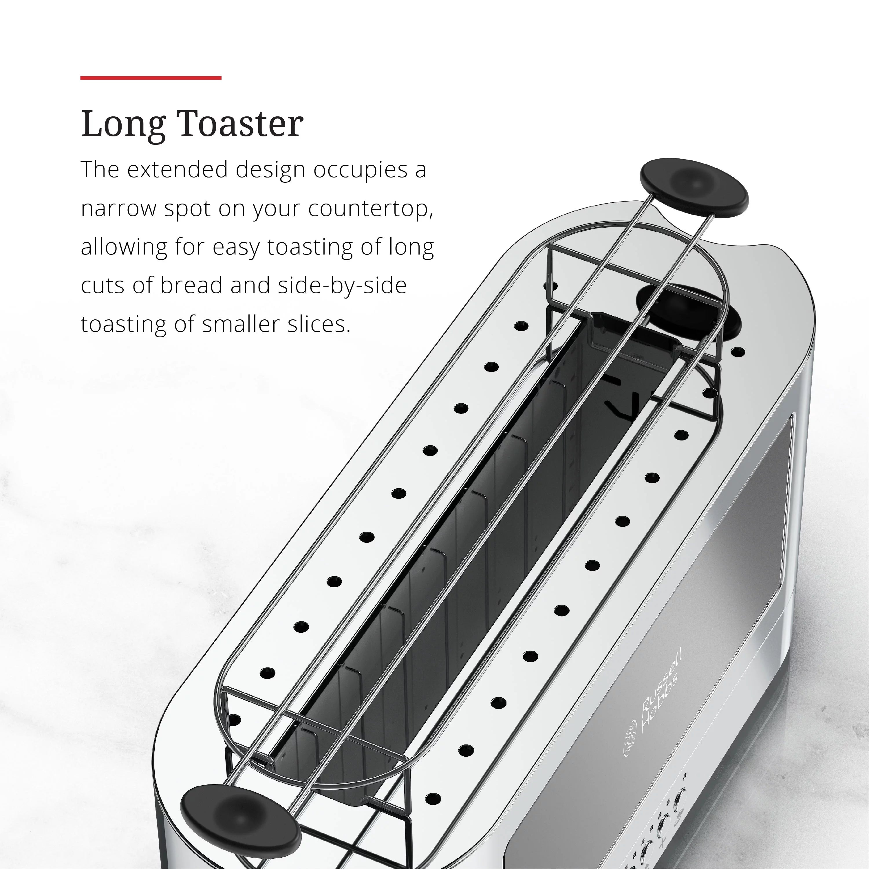 2-Slice Glass Accent Long Toaster, Black & Silver B6610