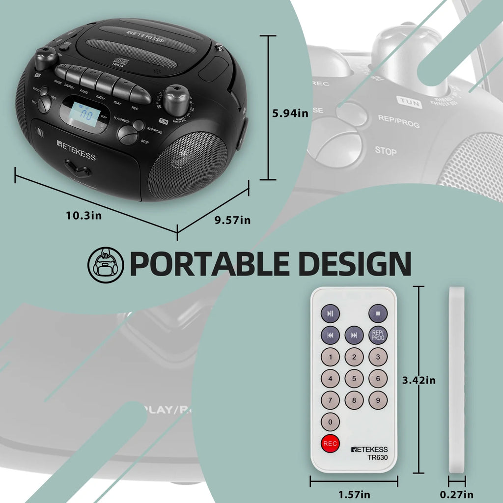 CD and Cassette Player Combo, Portable Boombox with AM FM Radio and MP3 Support L736088