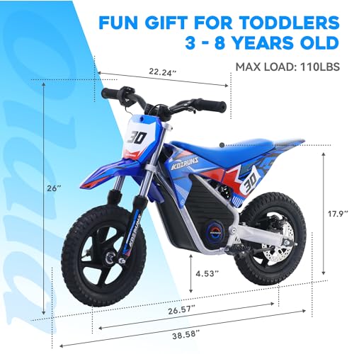 Electric Dirt Bike for Kids Aged 4-8, 350W Brushless Motor, 14'' Off-Road Tires, Blue Y255