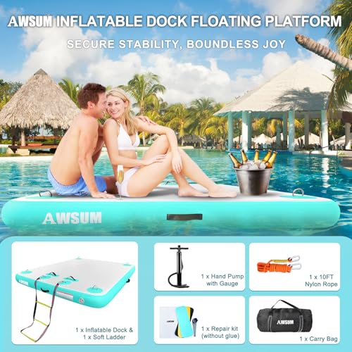 Inflatable Floating Dock Platform with Non-Slip Surface for Pool Beach Ocean B86969