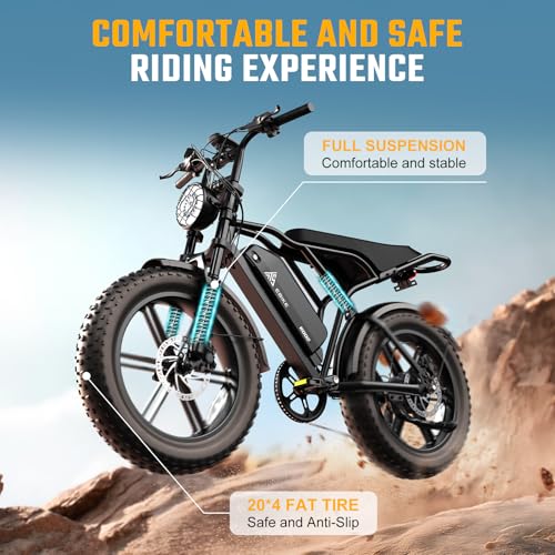 Electric Bike for Adults, 1500W Peak Brushless Motor, 28 MPH, Fat Tire, 48V Removable Battery S504