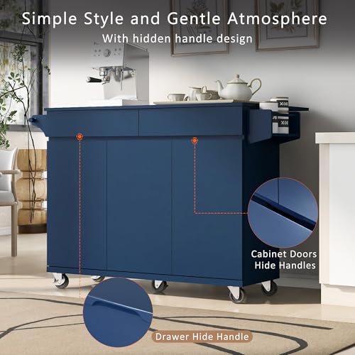 Large Kitchen Island with Drop Leaf, Rolling Cart, Power Outlet and Storage A3211