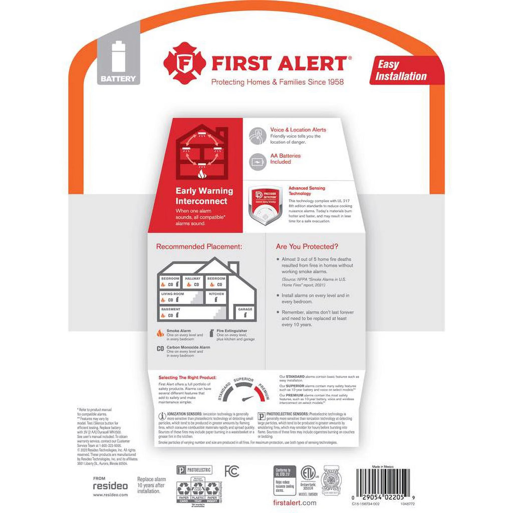 Wireless Battery-Powered Photoelectric Smoke Detector H956053