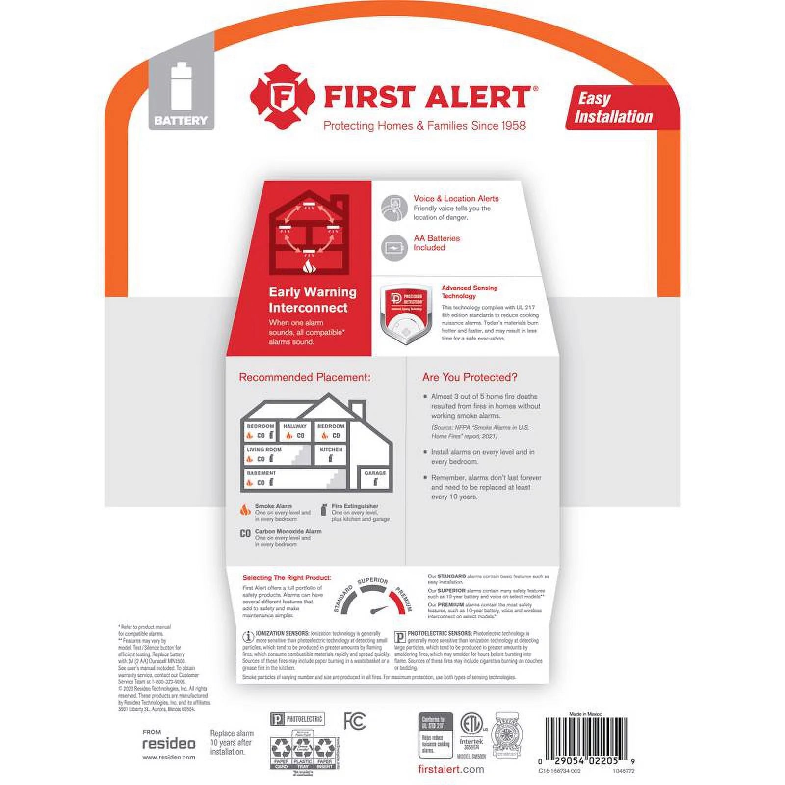 Wireless Battery-Powered Photoelectric Smoke Detector H956053