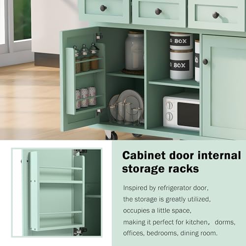 Large Kitchen Island with Drop Leaf, Rolling Cart, Power Outlet and Storage A3211