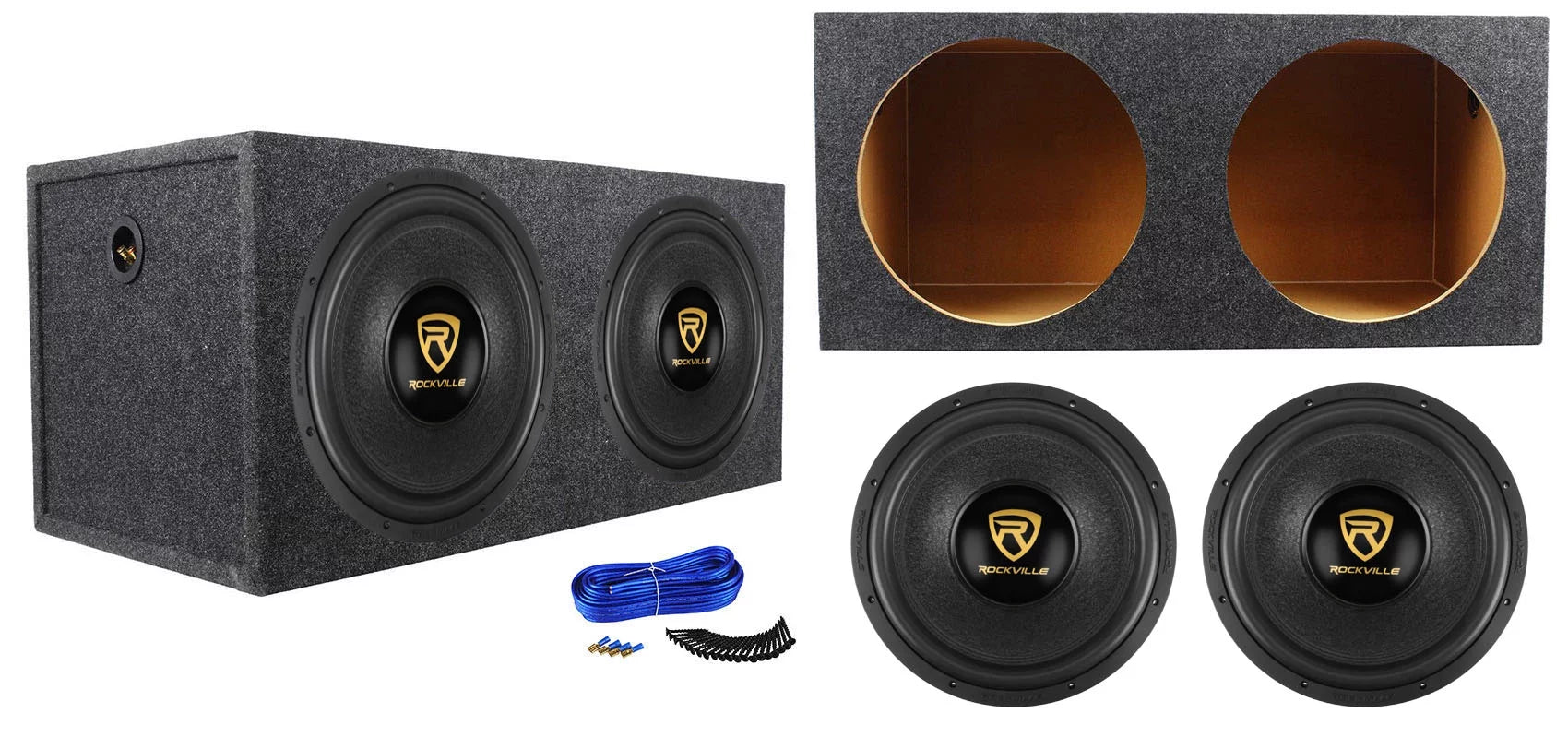 (2) Rockville W15K9D4 15" 10,000w Car Audio Subwoofers+Sealed Sub Box Enclosure
