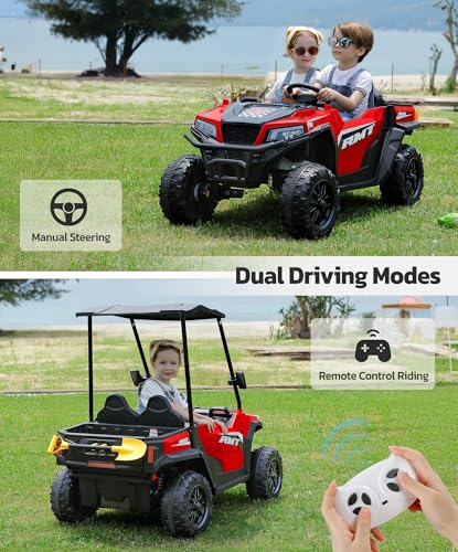 24V Ride on Car 2 Seater with Sun Shade, Dump Bed, 4WD, Pink S782676