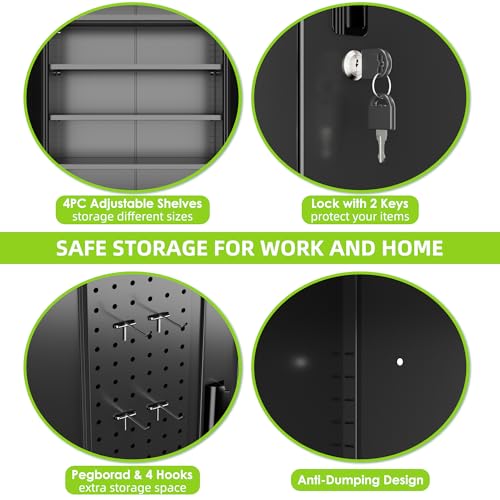 Garage Storage Cabinet with Wheels, 72" H, 2 Doors, 4 Adjustable Shelves, Black R4307