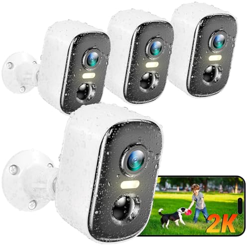 Wireless Outdoor Security Camera 2K Battery Powered WiFi with AI Motion Detection and Color Night Vision (4 Pack) X216