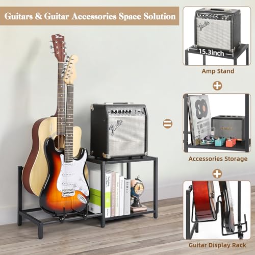 Guitar Rack, 3-Piece Floor Stand with Amp Support, Adjustable Holder for Multiple Instruments H140