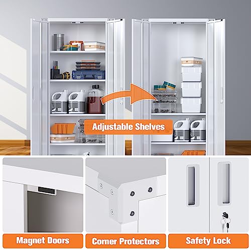 Garage Storage Cabinet with Wheels, 72" H, 2 Doors, 4 Adjustable Shelves, Black R4307