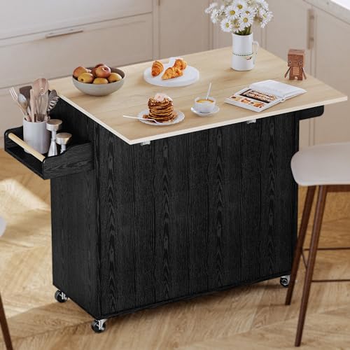 Kitchen Island with Storage, Rolling Cart with Drop Leaf and Charging Station H331