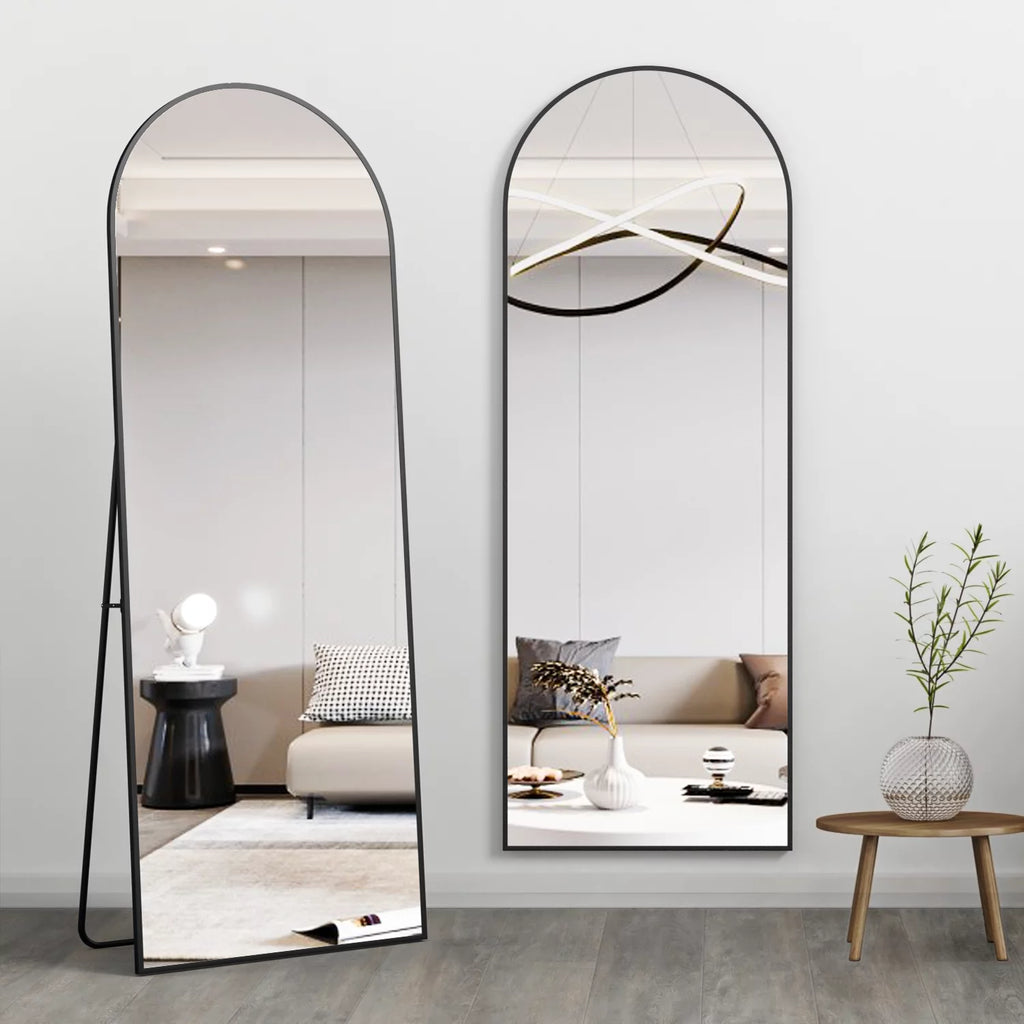 Arched Full Length Floor Mirror with Stand, 64" x 21", Black F95771