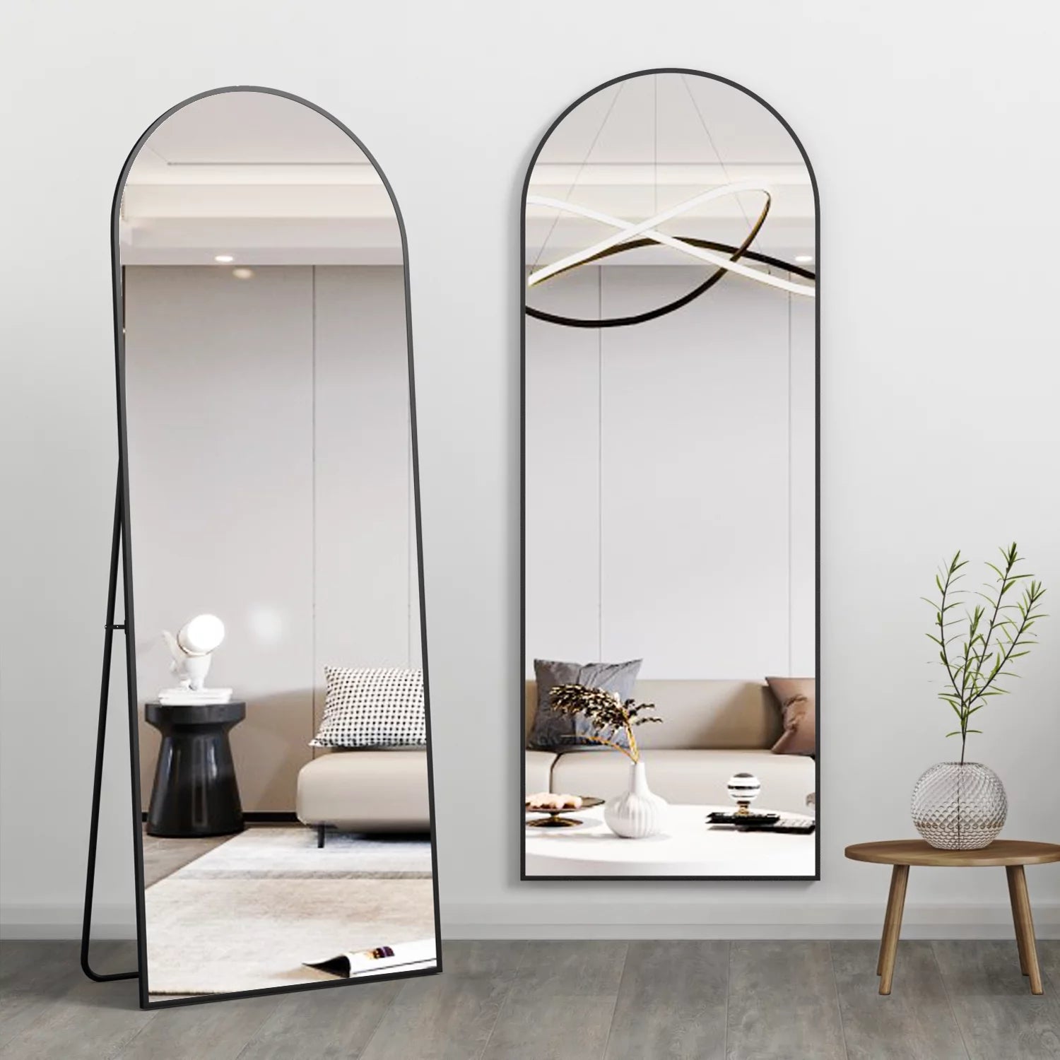 Arched Full Length Floor Mirror with Stand, 64" x 21", Black F95771