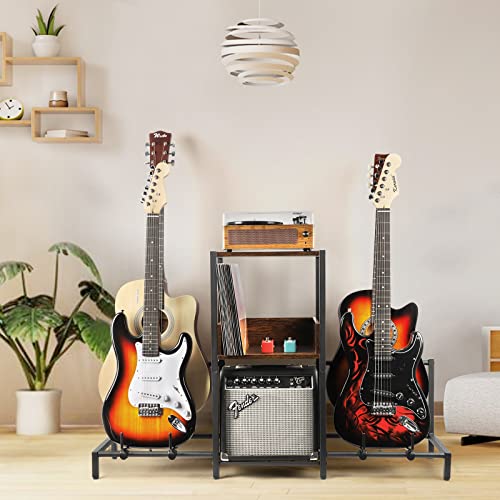 Guitar Rack, 3-Piece Floor Stand with Amp Support, Adjustable Holder for Multiple Instruments H140