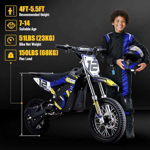 Electric Dirt Bike for Kids, 3 Speed Modes, 18 MPH, 15 Miles Range, Dual Suspension, Disc Brake, 16" Tire, Orange Q704649