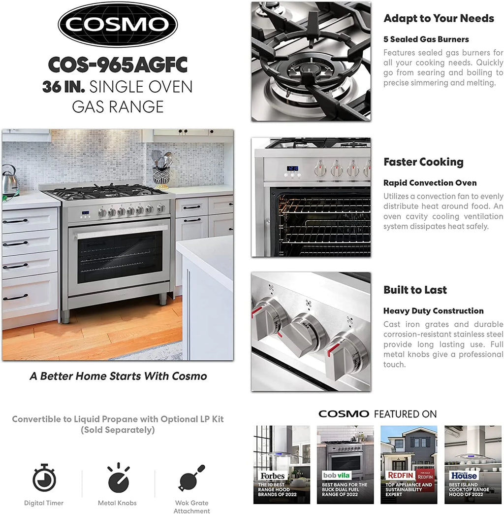 36-in 5 Burner Gas Range with Convection Oven C296540