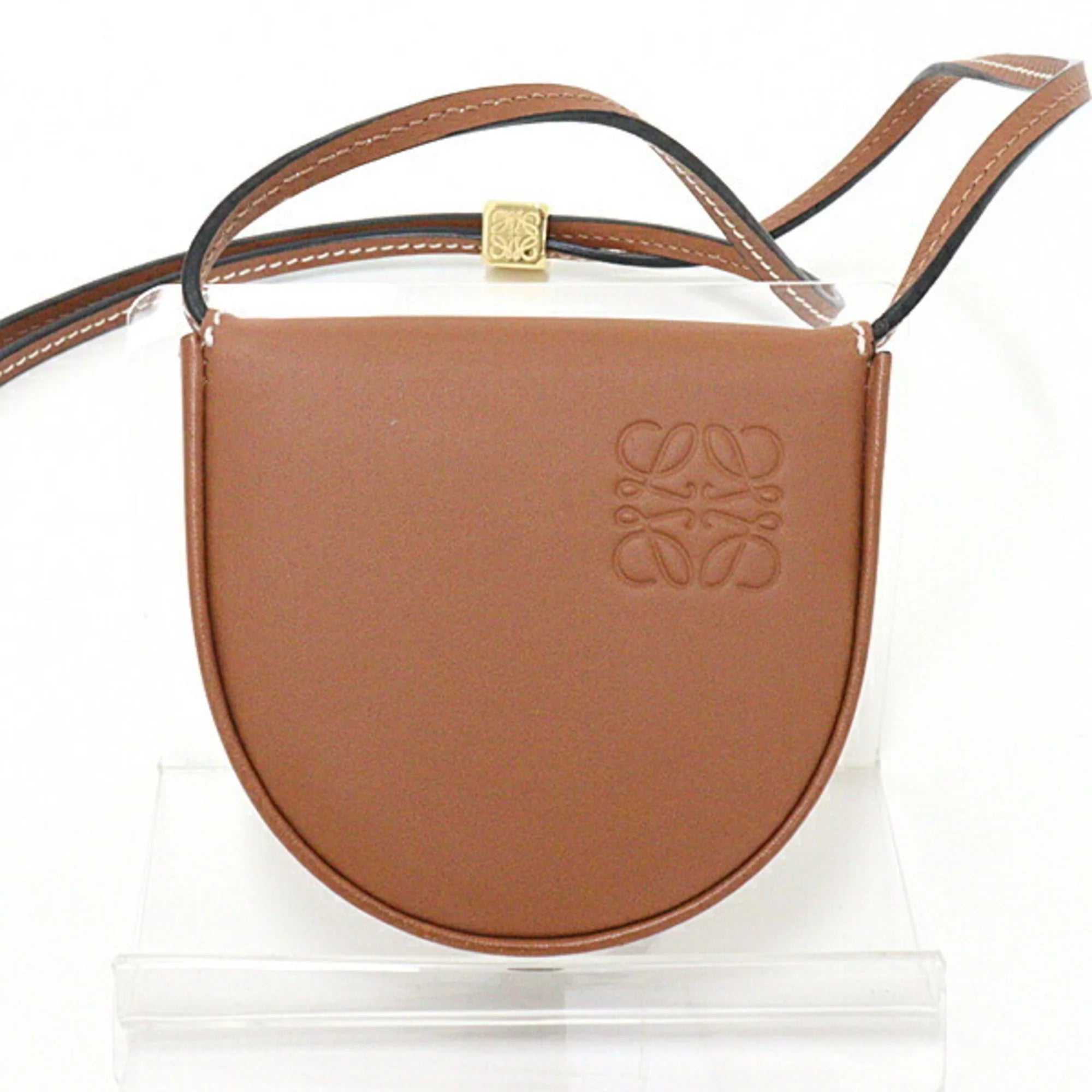 Pre-Owned Heel Pouch Mini Soft Calf Tan Neck Shoulder Crossbody Coin Case C388
