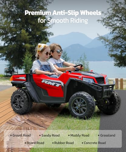 24V Ride on Car 2 Seater with Sun Shade, Dump Bed, 4WD, Pink S782676