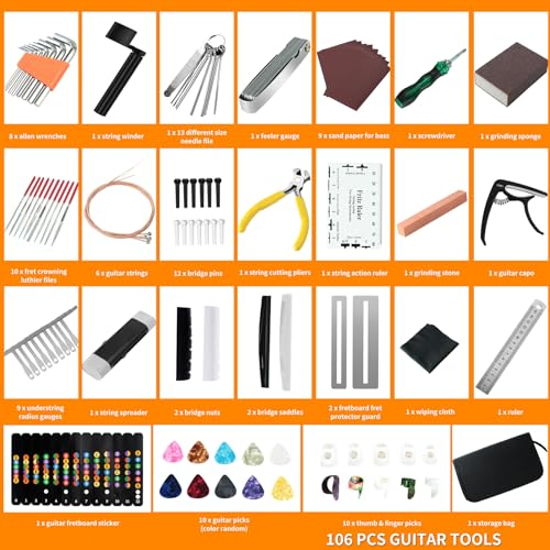 Guitar Tool Kit with Capo, Strings, Picks, Bridge Pins and Gauge P571