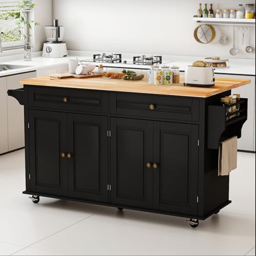 Movable Kitchen Island with Drop Leaf and Power Outlet Y932
