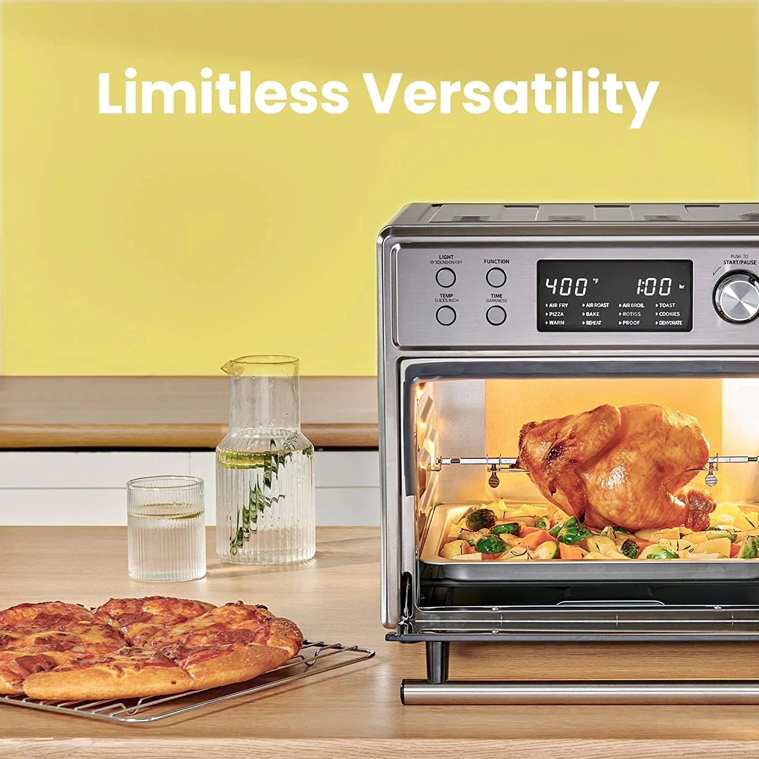 Air Fryer Toaster Oven Combo, 6 Slice Pizza Countertop Convection Oven with Rotisserie, Stainless Steel J60212