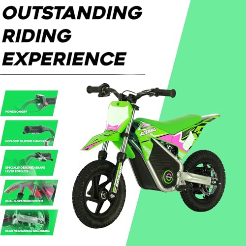 Electric Dirt Bike for Kids Aged 4-8, 350W Brushless Motor, 14'' Off-Road Tires, Blue Y255