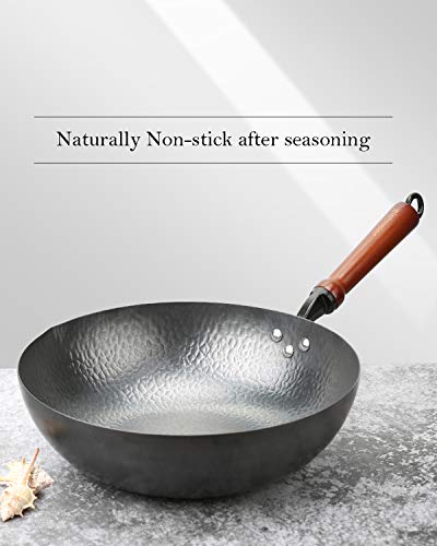 Carbon Steel Wok Pan with Lid, 12.5 Inch, Flat Bottom T837839