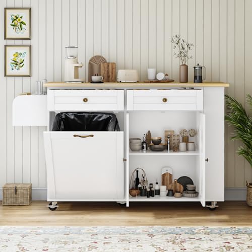 Movable Kitchen Island with Drop Leaf and Power Outlet Y932