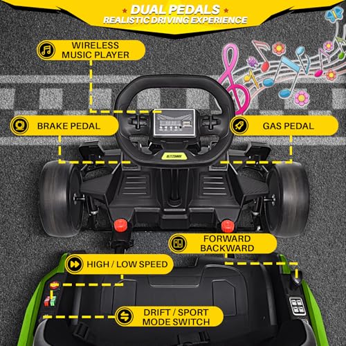 24V Kids Go Kart 300W Electric Drift Kart Outdoor Race Toy with 2X150W Motor, 7AH Battery K12878