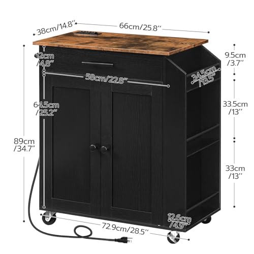Kitchen Island with Power Outlet, Spice Rack and Drawer, Rolling Cart F495760