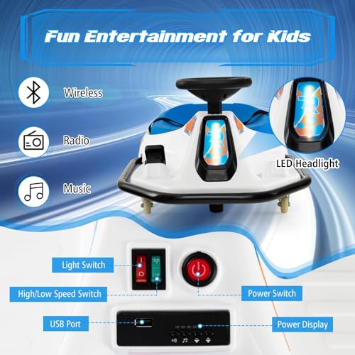 Electric Drifting Go Kart for Kids, 24V Ride On Drift Car with 360° Spin K189