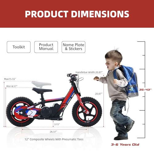 Electric Dirt Bike for Kids Aged 3-6, 170W Motor, 24V Battery, 12IN Tires J8048