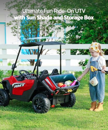24V Ride on Car 2 Seater with Sun Shade, Dump Bed, 4WD, Pink S782676
