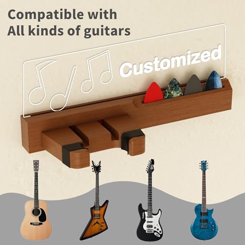 Guitar Wall Mount Stand with LED Lights, Solid Wood & Acrylic, USB-Powered F283